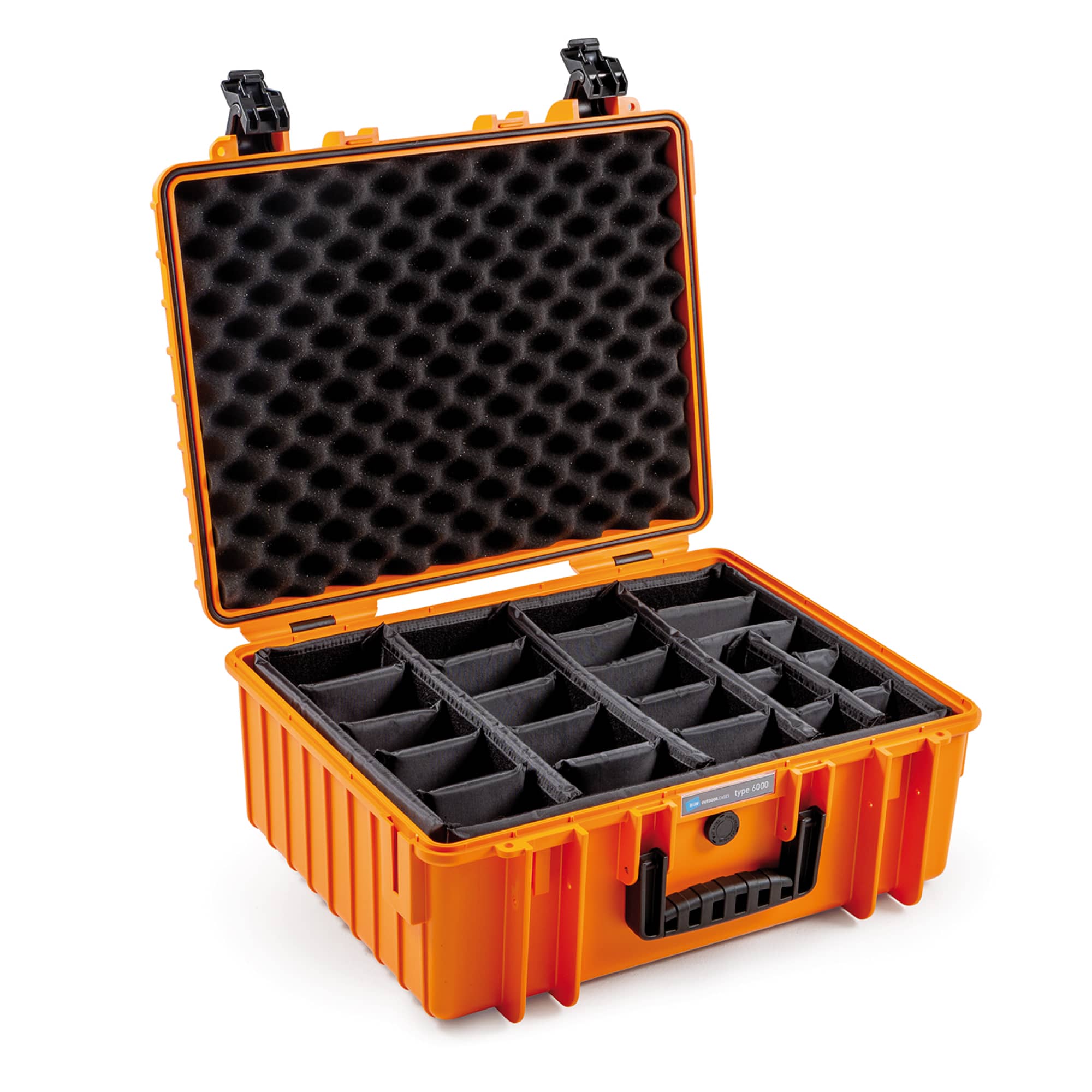  B&W Outdoor Case Typ 6000 orange mit variabler Facheinteilung (RPD)
