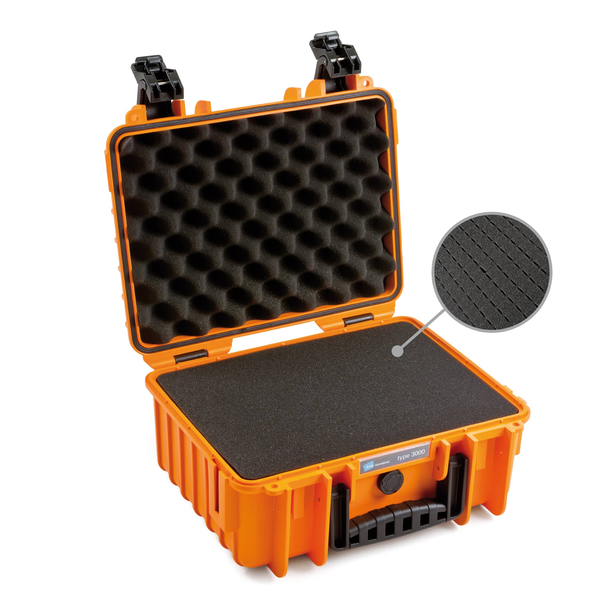 B&W Outdoor Case Typ 3000 orange mit vorgestanztem Würfelschaum (SI) Farbe: orange / Innenausstattung: Würfelschaum (SI)