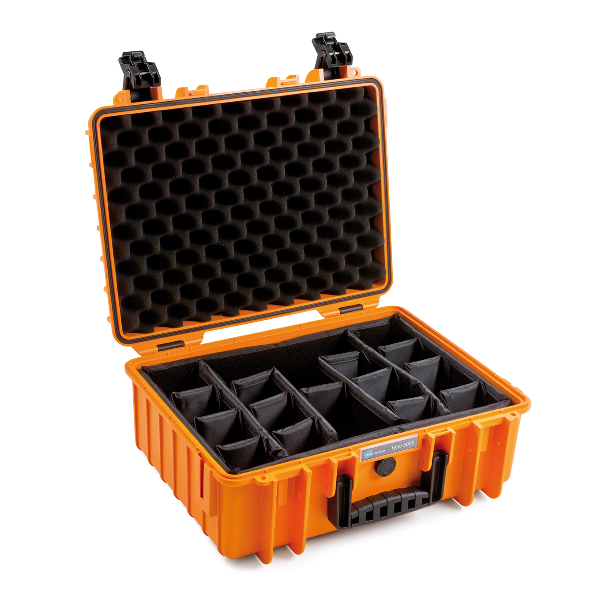 B&W Outdoor Case Typ 5000 orange mit variabler Facheinteilung (RPD)